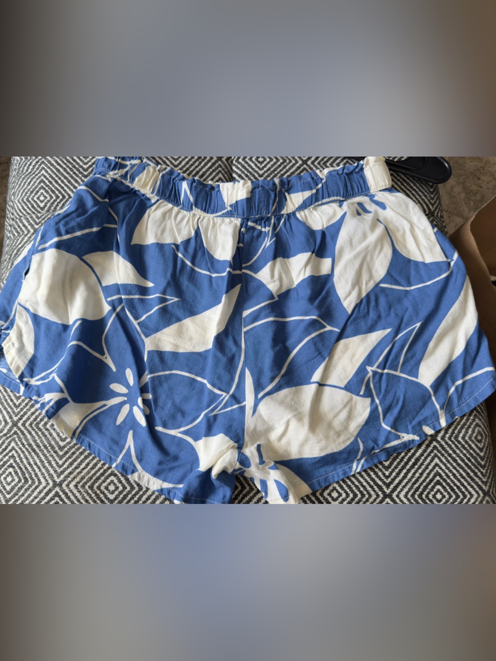 Z Supply Blue and White Floral Elastic Waist Shorts